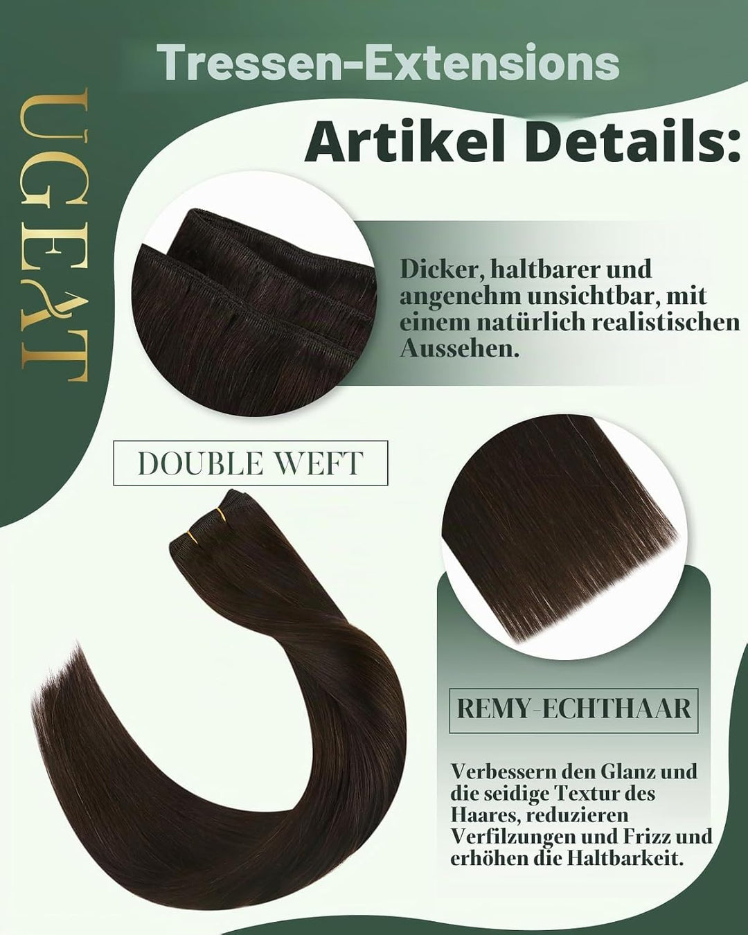 Ugeat Braun Extensions Echthaar Tressen Remy Haartressen Echthaar Zum Einnähen Dunkel Braun Echthaar