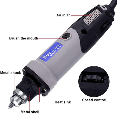 Uadme 400W Stabschleifer Geradschleifer, 6 Stufen Variable Drehzahl 0-28000r/min Mini Bohrmaschine R