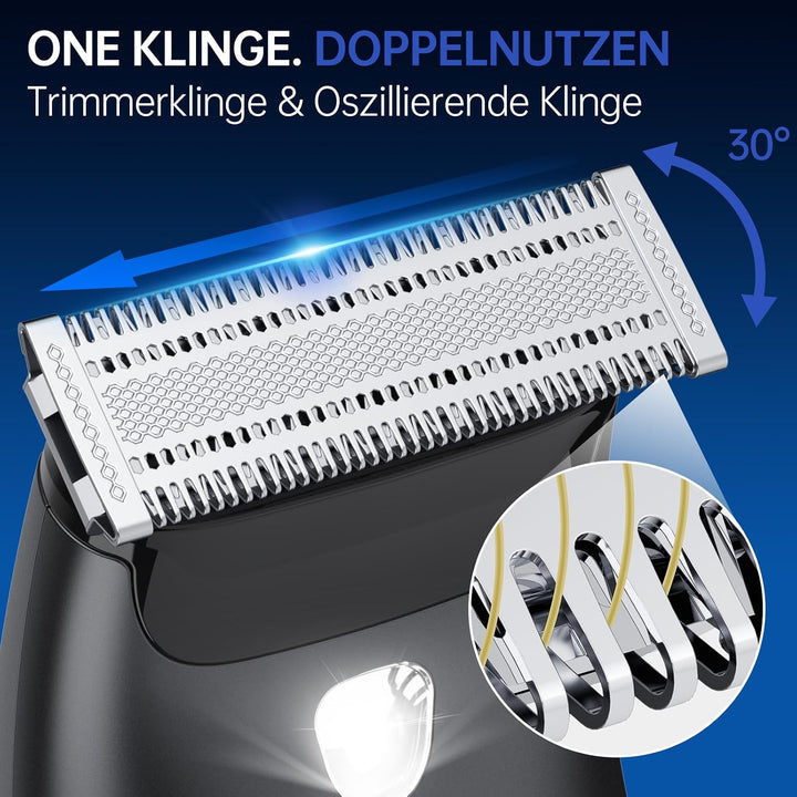 Intimrasierer Herren, Wasserdichter Bodygroomer mit USB-C, Nass und Trocken Schwarz, Schwarz