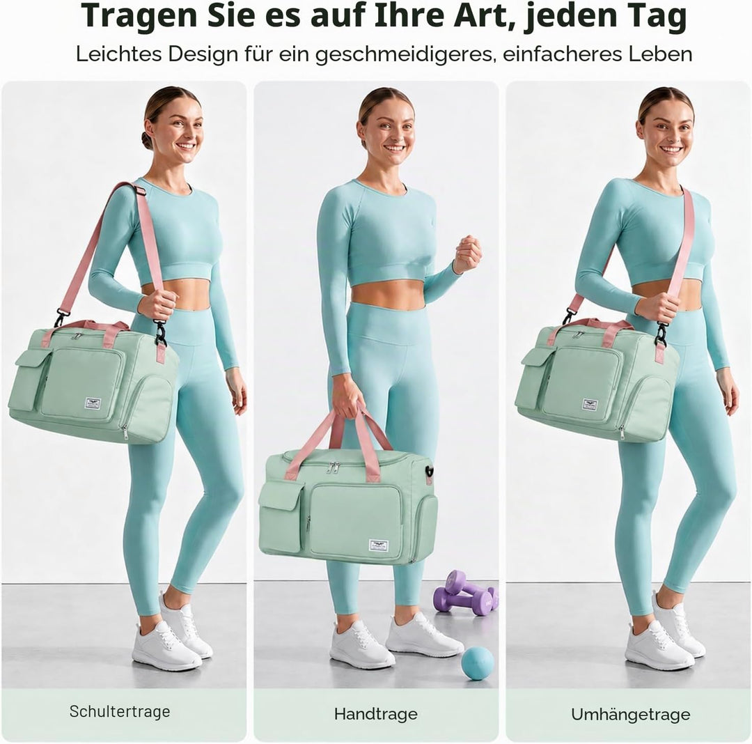FIORETTO 35L Damen Sporttasche Faltbare Reisetasche mit Schuhfach und Nassfach, Wasserabweisende Wee
