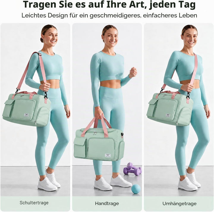 FIORETTO 35L Damen Sporttasche Faltbare Reisetasche mit Schuhfach und Nassfach, Wasserabweisende Wee