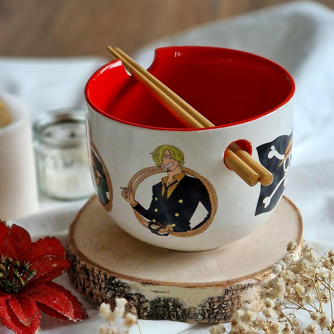 Elbenwald - One Piece - Monkey D. Luffy Ramen Schale mit Ess-Stäbchen 500 ml Keramik Weiss
