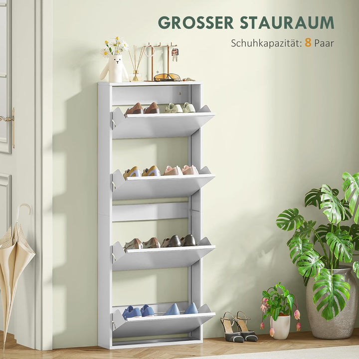 HOMCOM Schuhschrank Metall mit 4 Klappen Schuhkipper Schmal Schuhkommode Schuhregal Schuhablage Wand