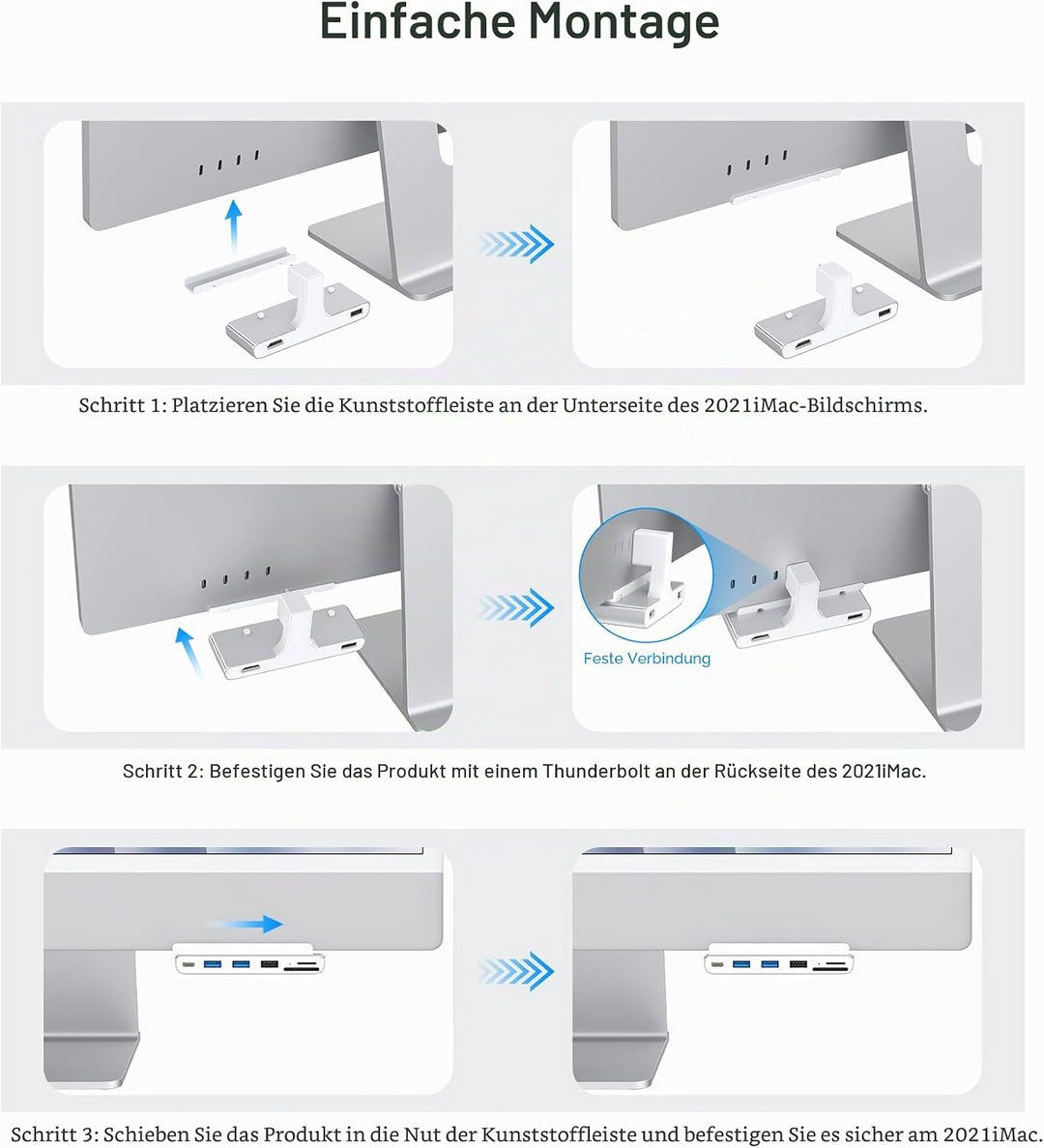 8-in-1 iMac-USB-Adapter mit HDMI 4K @ 60 Hz, USB 3.0 5 Gbit/s, SD/TF-Kartenleser, USB-C-Dock für iMa