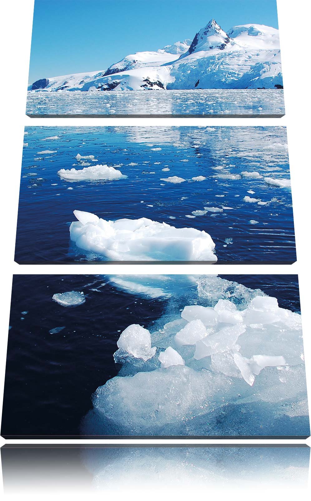 Pixxprint Eisberge im Meer Arktis 3-Teiler Leinwandbild 120x80 Bild auf Leinwand