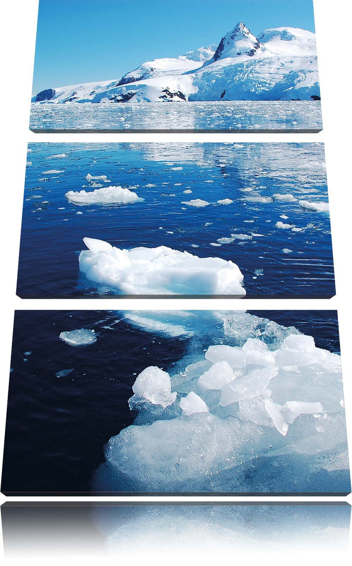 Pixxprint Eisberge im Meer Arktis 3-Teiler Leinwandbild 120x80 Bild auf Leinwand