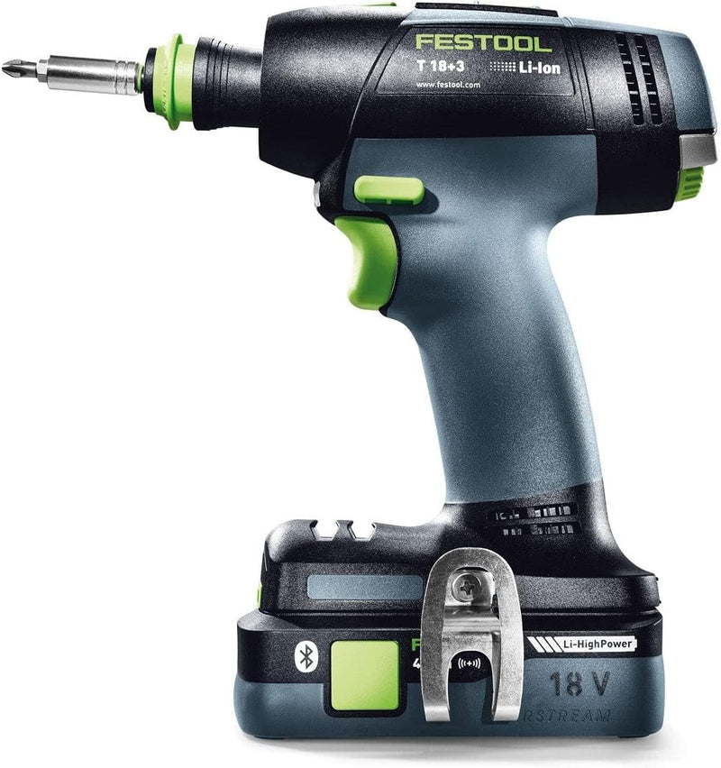 Festool Akku-Bohrschrauber T 18+3 HPC 4,0 I-Set (mit Akkupacks, Schnellladegerät, Werkzeugfutter, Ma