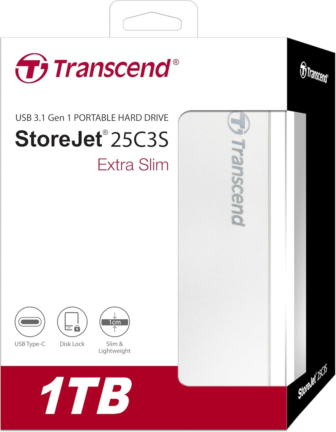 Transcend 1TB StoreJet 25C3S SJ25C3S Externe Festplatte TS1TSJ25C3S,1 TB,Type-C, USB 3.1 Gen 1, 1TB