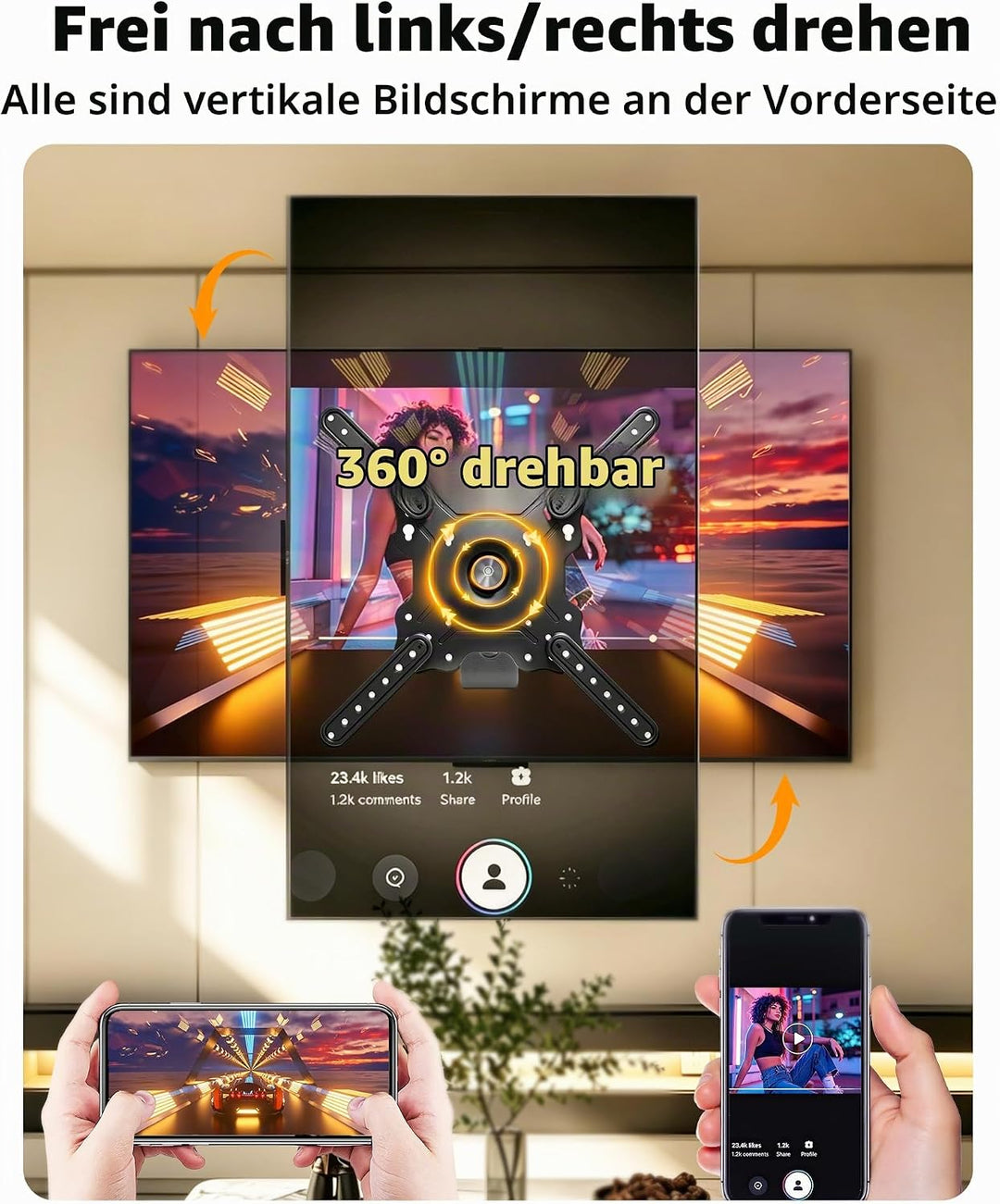 TV Wandhalterung Schwenkbar Fernseher 32-50 Zoll, 360° Verstellbare Halterung Schwenk Neigbare für T