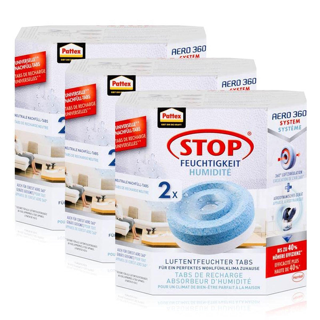 Pattex Stop Feuchtigkeit Aero 360° Luftentfeuchter Nachfüllpack 2x450g Neutral-Tabs - Effiziente 360