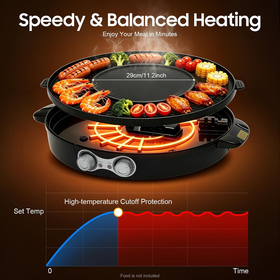 Food Party Hot Pot 220V 2200W Tischgrill Elektrisch Hotpot Topf Elektrogrill 2 in 1 Multifunktion El