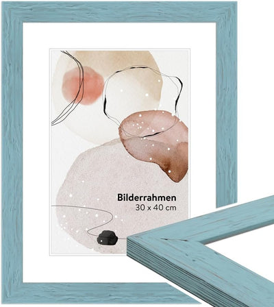 WANDStyle Bilderrahmen Strandhaus Stil 30x42cm DIN A3 I Farbe: Blau I Fotorahmen I rustikaler Holzbi