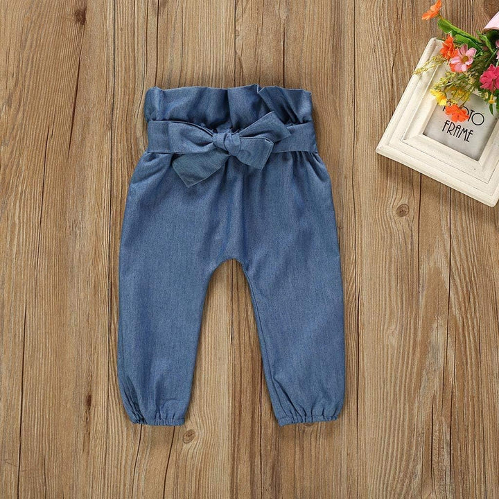 Juflam Neugeborenes Baby Mädchen Kleidung Rüschen Strampler + Schleife Denim Hosen Outfits Set 9-12