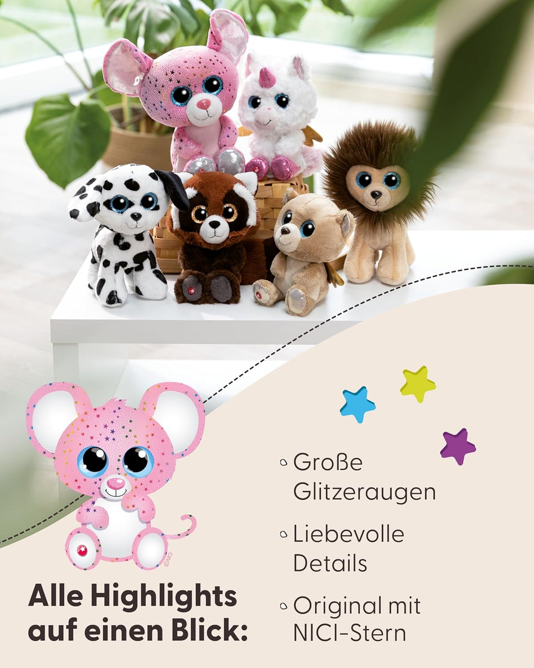 NICI Kuscheltier GLUBSCHIS Maus Miss Mausie 25cm pink - Stofftier aus weichem Plüsch, niedliches Plü