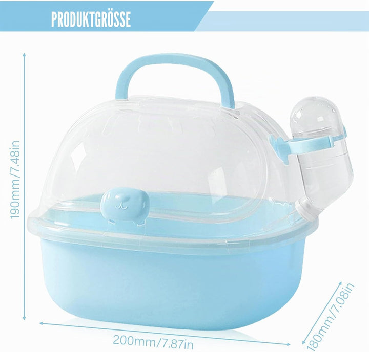 Transportbox Hamster mit Wasserflasche, 20x18x19cm Tragbare Transportbox Kleintiere Transportkäfig m