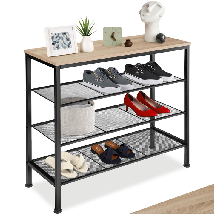tectake® Schuhregal schmal mit Sitzfläche, Schuhbank 4 Ebenen, 3 Gitterablagen, Schuhregal platzspar