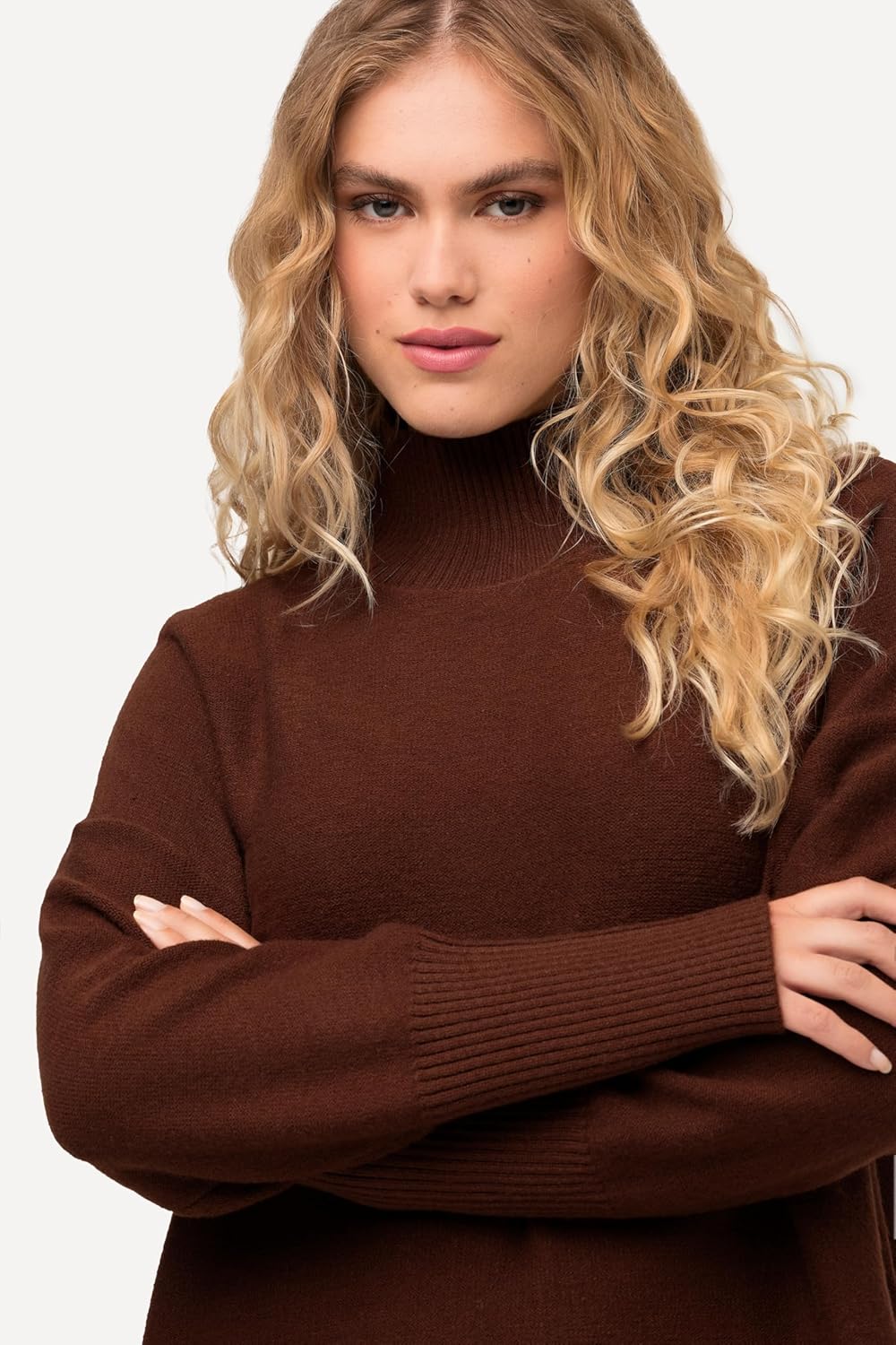 Ulla Popken Damen Strickkleid mit Stehkragen Kleider, 42-44 Grosse Grössen
