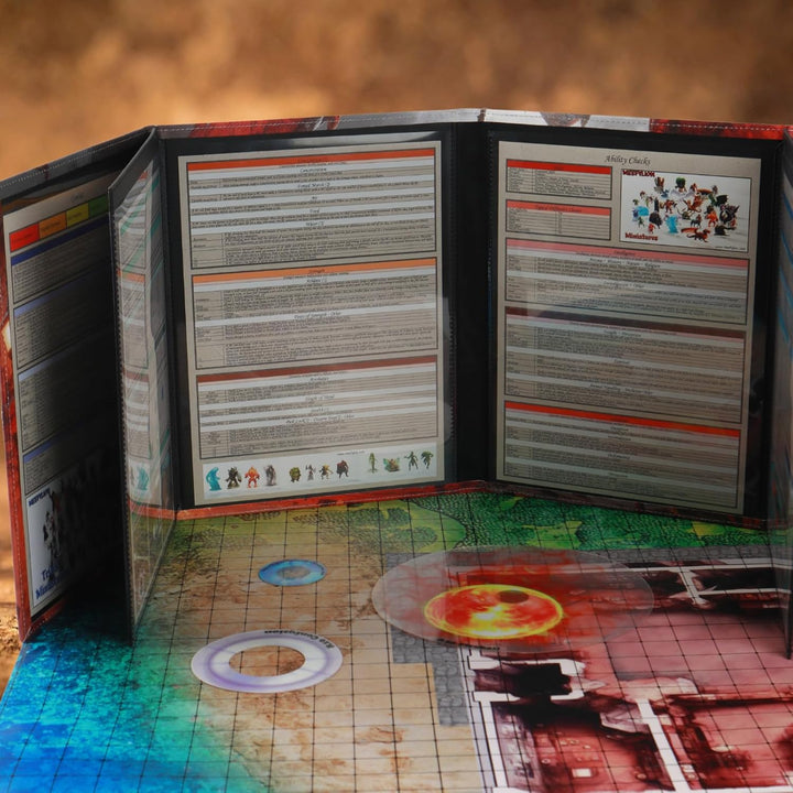 DND 5e DM Screen Deluxe-8 Kunstleder-Panels 2 schwenkbaren Nasslösch-Taschen&3D Relief Drachen Krieg