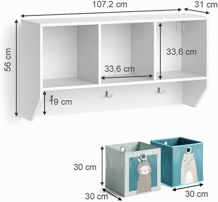 Vicco Wandregal für das Kinderzimmer Luigi, Weiss, 107 x 56 cm mit 2 Faltboxen Opt.2 Regal 107x56 cm