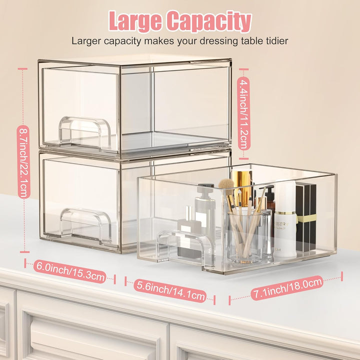 4 Stück Badschrank Organizer Box, Stackable Acryl Aufbewahrungsbox Schublade mit 32 rutschfeste Matt