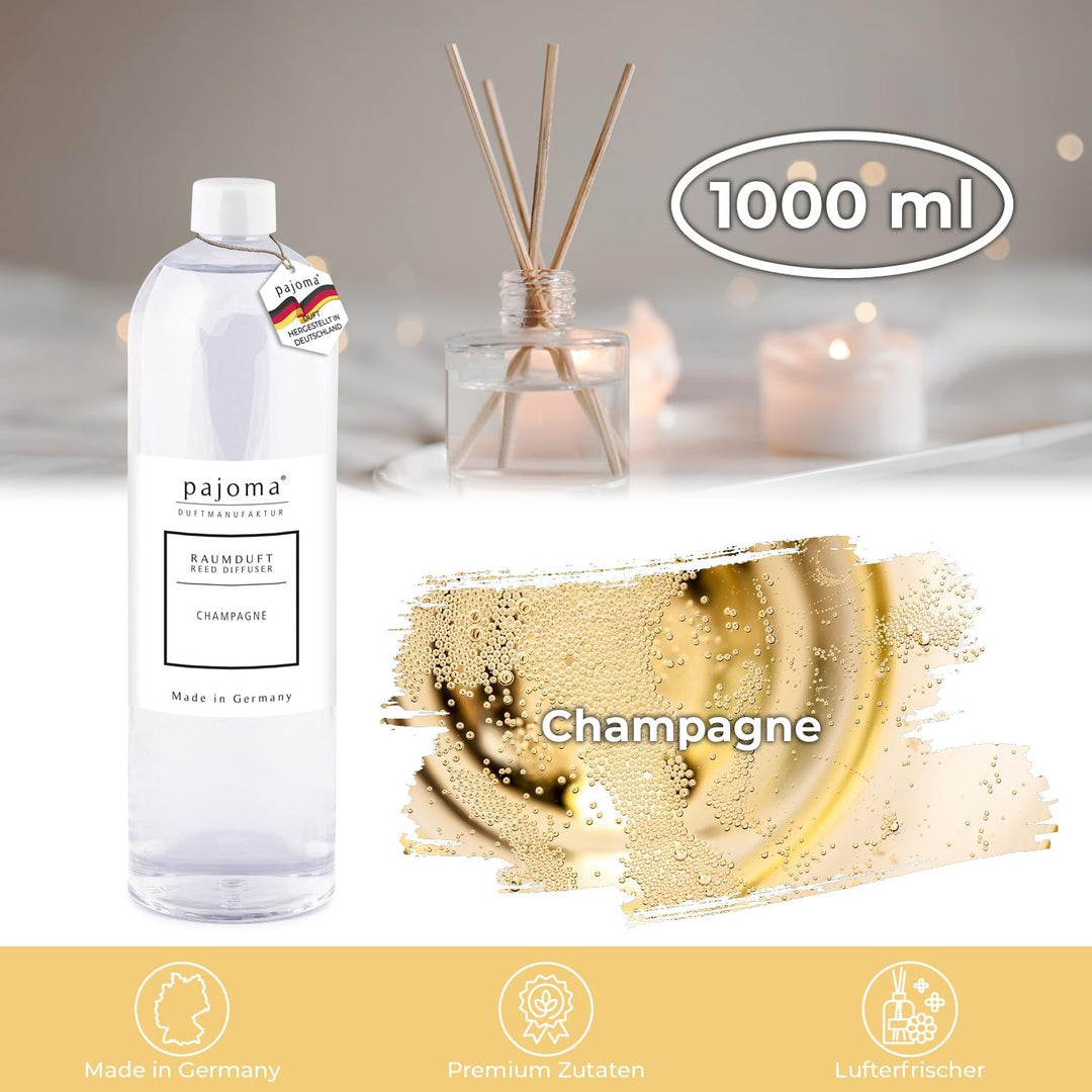 pajoma® Raumduft Nachfüllflasche Champagne 1000 ml | Nachfüller für Lufterfrischer | intensiver und