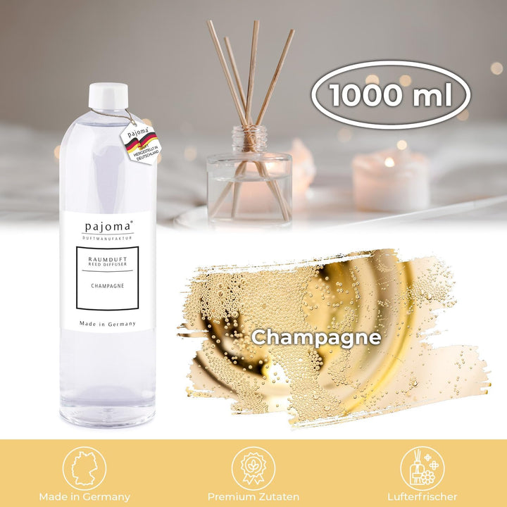 pajoma® Raumduft Nachfüllflasche Champagne 1000 ml | Nachfüller für Lufterfrischer | intensiver und