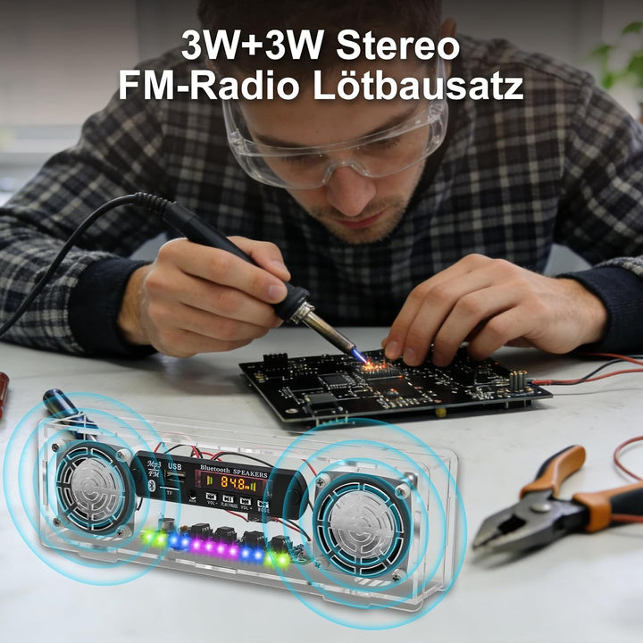 DIY Bluetooth Lautsprecher &amp; FM Radio Lötbausatz, Elektronik Lernset Bausatz mit 3W+3W Stereo-Verstä