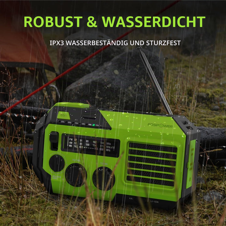 FosPower - Notfallradio NOAA/AM/FM mit 19240mWh (5200mAh) Tragbare Powerbank - Aufladung per USB/Sol