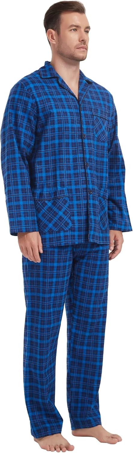 Amaxer 100% Baumwolle Herren Flanell Pyjamas Set Herren Pyjamas Home Fashion Pyjamas Langarm Hosen S