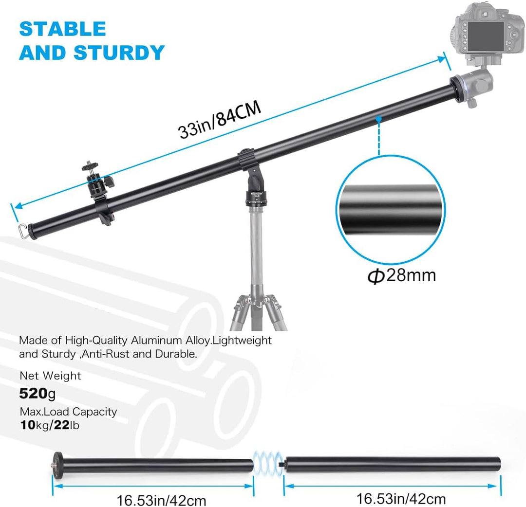 Koolehaoda 83,8 cm Stativ-Verlängerungsarm, Aluminium, 2 Abschnitte, 360° drehbar, Belastung bis zu