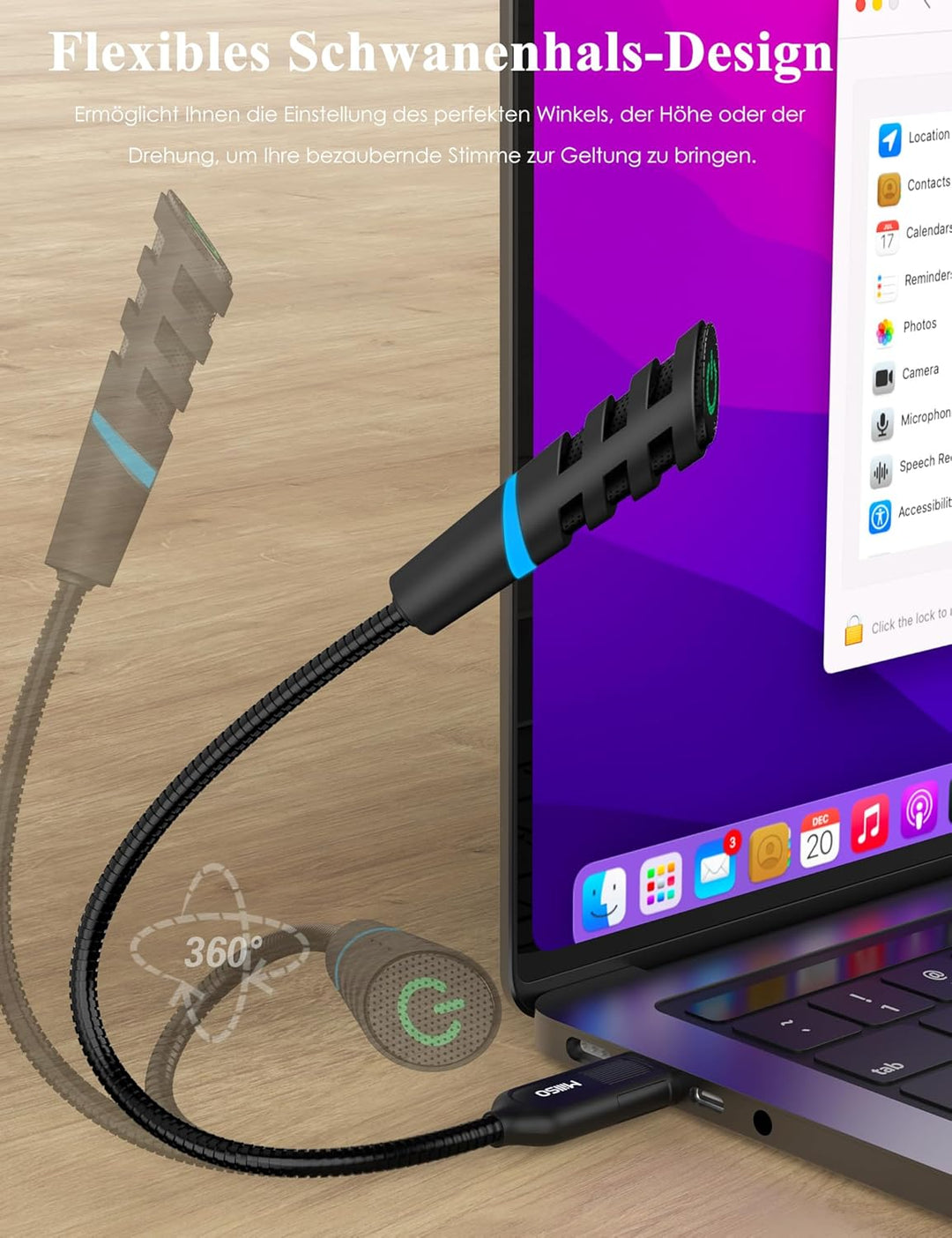 MillSO USB Computer Mikrofon mit Schwanenhalsdesign, Vielseitige Touch-Tasten und LED Anzeiger für P