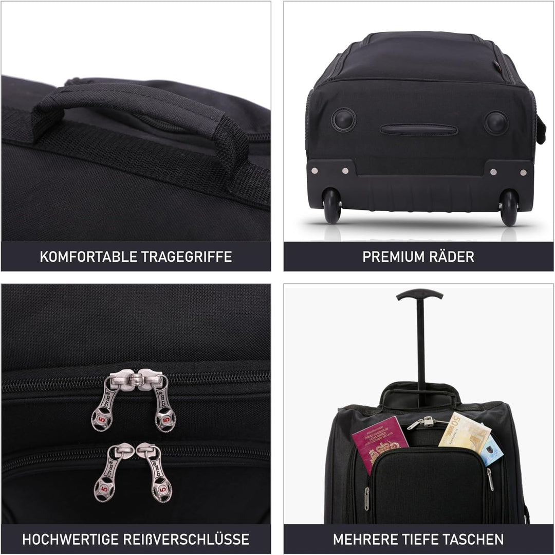 5 Cities Leichte Reisetasche mit 55 cm Rädern Schwarz, Schwarz