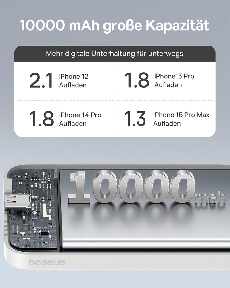 Baseus Magsafe Powerbank 10000mAh, Kabellose Magnetische Powerbank, Externer Akku für iPhone 15/14/1