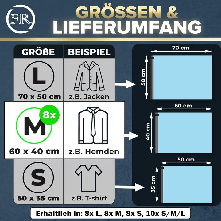 FiRiO Vakuumbeutel Reise zum Rollen I 8 STÜCK I Grösse M: 60x40cm I Vakuumbeutel für Kleidung Reise