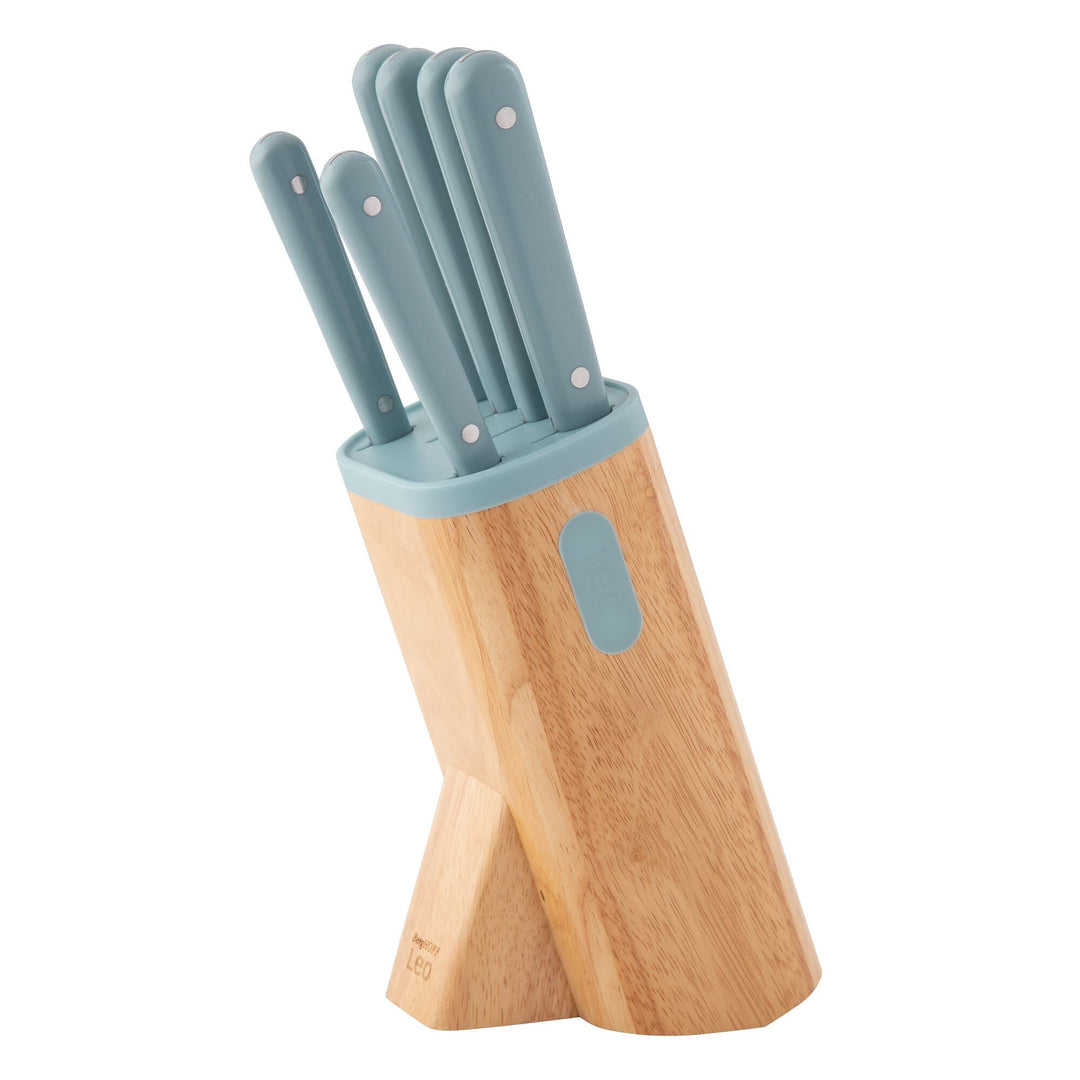 BergHoff Messerblock Set Slate - Leo (7-teilig, Kochmesser Set mit Holzblock, Küchenmesser Schälmess