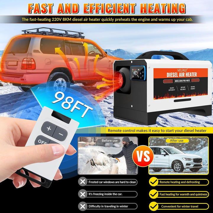 Diesel-Luftheizung All-in-One-Dieselheizung mit 8 kW, Fernbedienung und LCD-Schalteranzeige, 12 V, 2