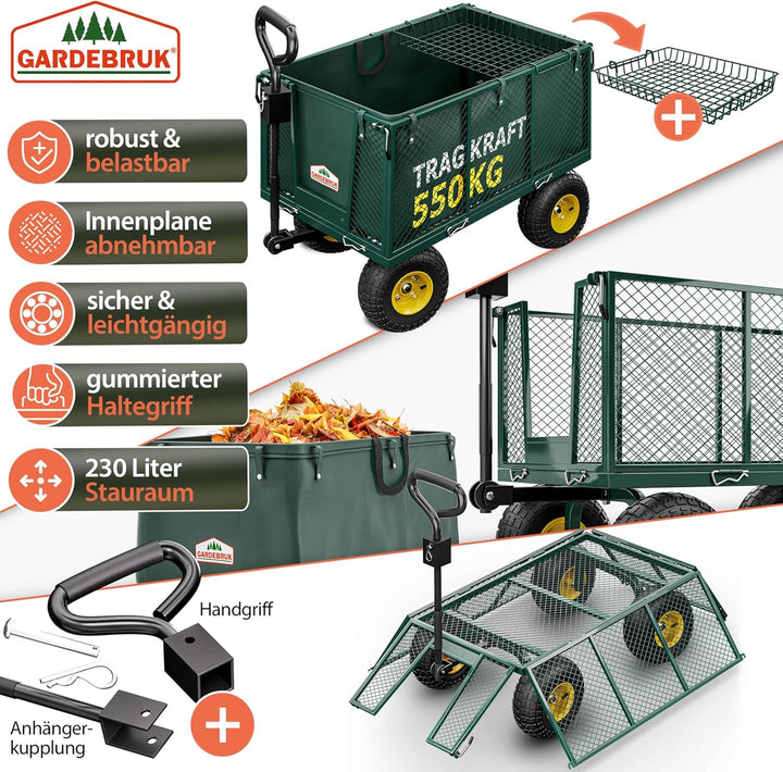 GARDEBRUK® Bollerwagen 550kg Belastbar Klappbar Stabil Herausnehmbare Plane Gerätewagen Handwagen Ga