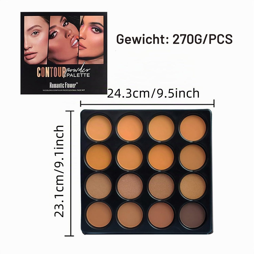 Joyeee Concealer-Konturierungspalette, 16 Farben mittlere bis dunkle Farbkorrektur-Kosmetik-Puderpal