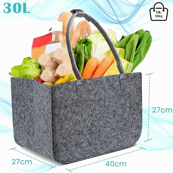 Duscdesp 2 Stück 30L Filztaschen Shopper Gross, Einkaufstasche Faltbar Filz Einkaufskorb mit Lange H