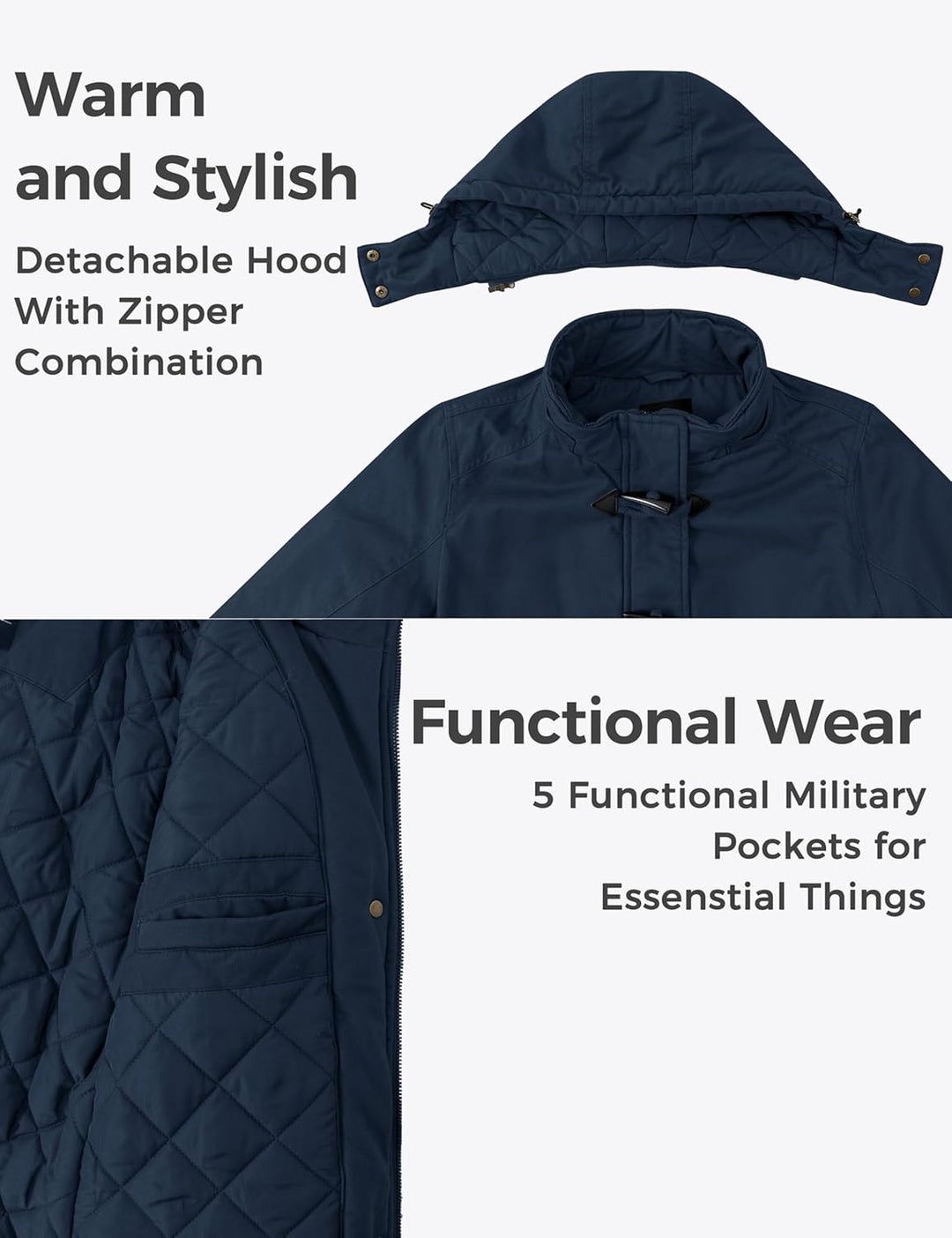 Wantdo Damen Winddichter Warmer Mantel Winter L?ssiger Fleecemantel Klassische Baumwoll Kapuze Jacke