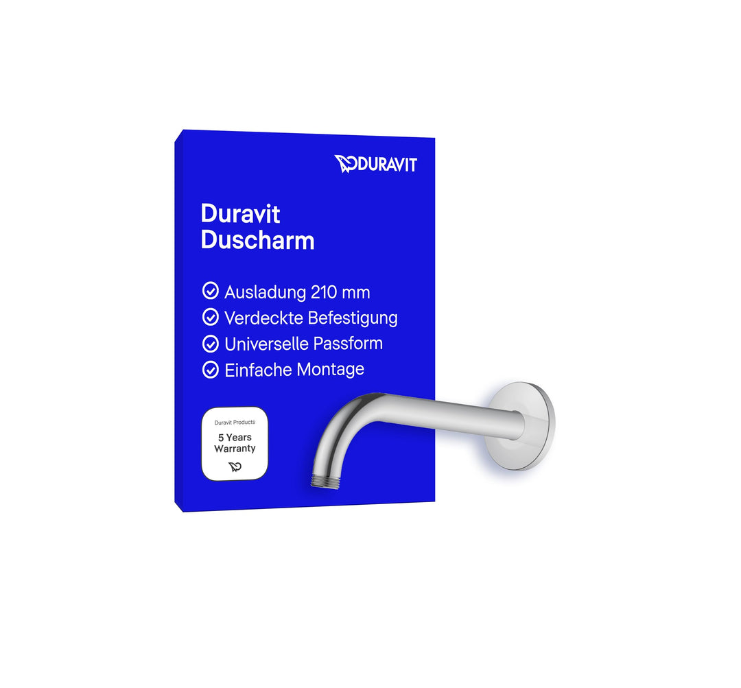 Duravit Universal Duscharm, Duscharmatur Wandbefestigung, Brausearm 210 mm, Duschbrause rund, Chrom