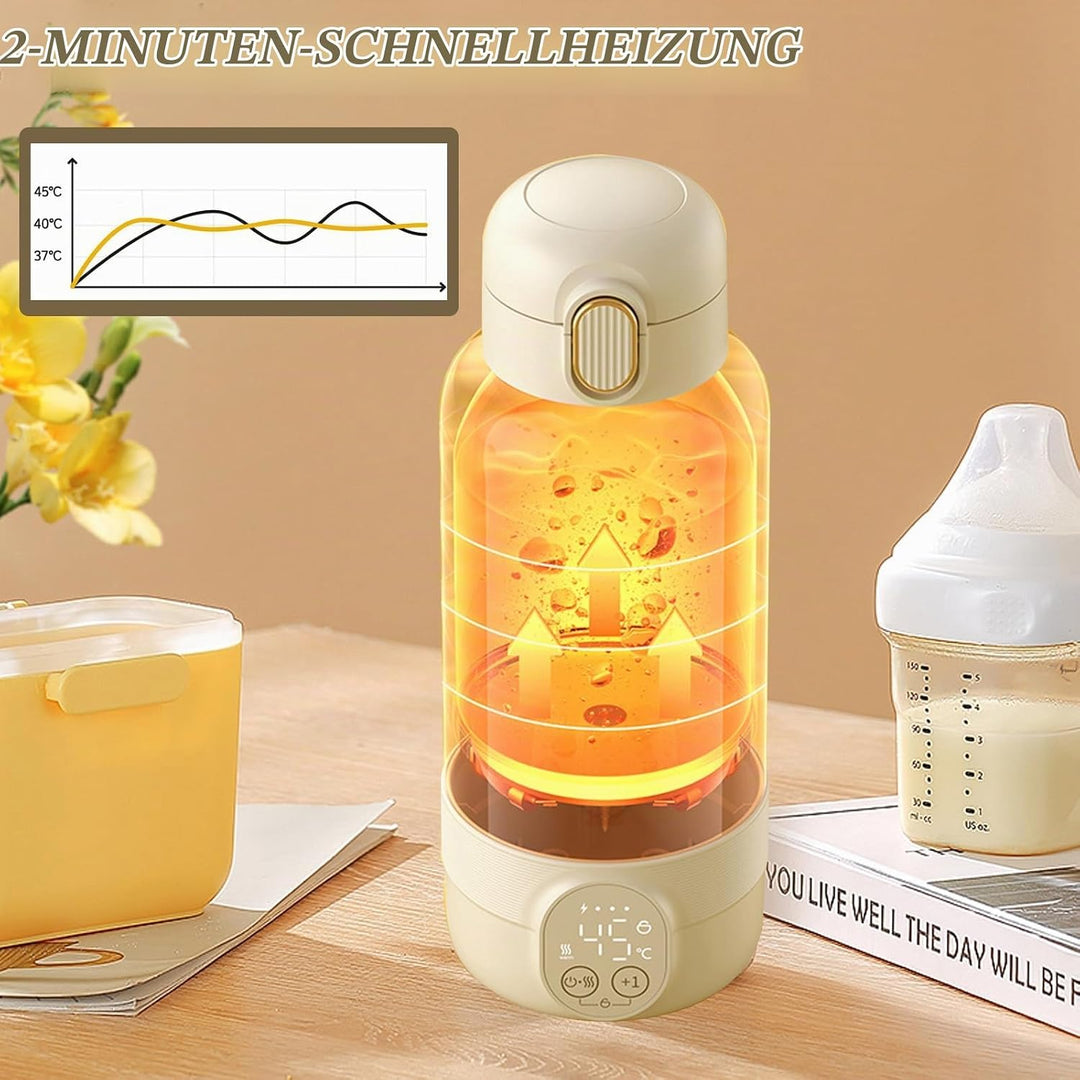 Cordless Portable Bottle Warmer,500ml Tragbarer Flaschenwärmer Baby,37 Bis 55 Grad Einstellbar mit L