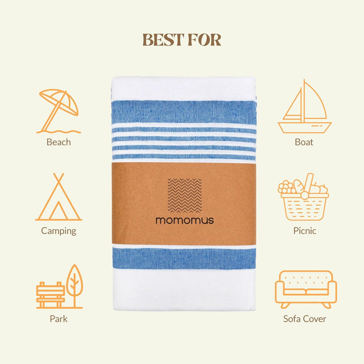 MOMOMUS Stranddecke Sandfrei XXL im Fouta-Stil – mit Boho-Abschluss, Leicht und Kompakt – Grosse Str