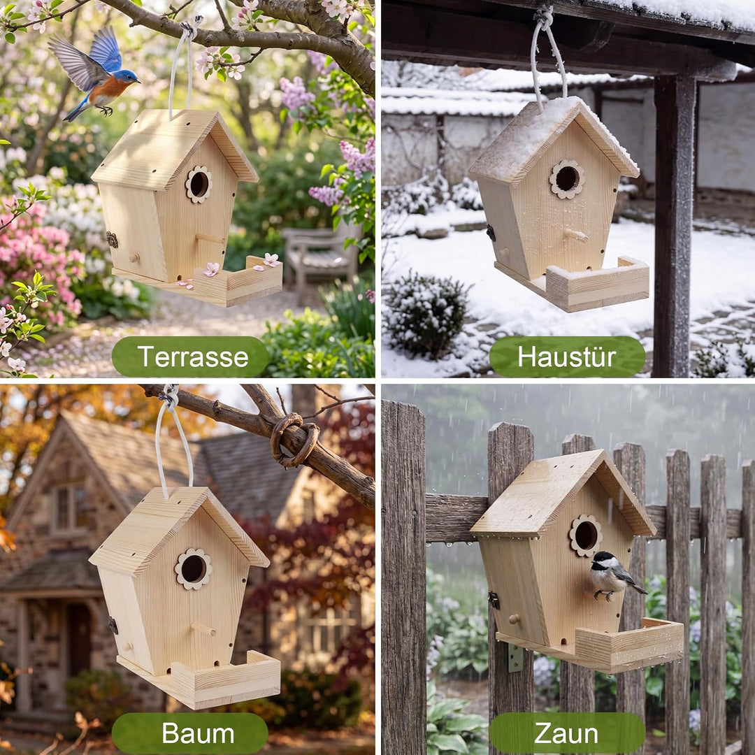 Vogelhaus Bausatz aus unbehandeltem Holz – Vogelhaus zum Bemalen für Kinder, Nistkasten & Futterstat