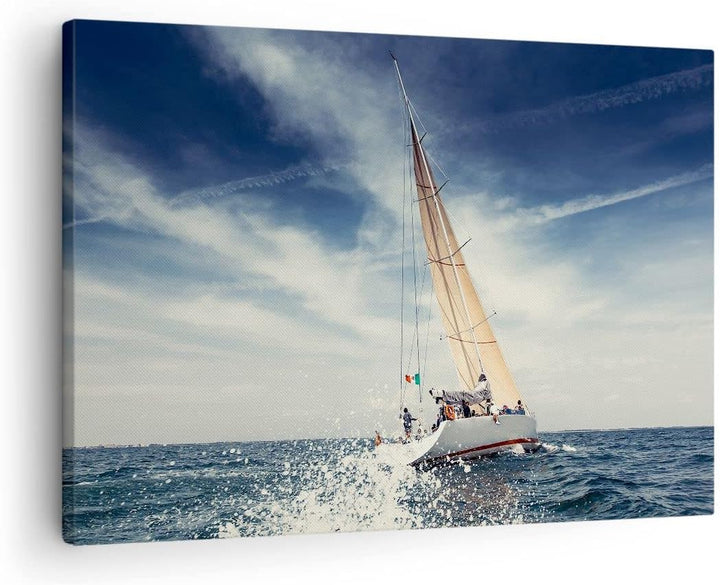 Bilder auf Leinwand Segeln Yacht Reise Leinwandbild mit Rahmen 70x50cm Wandbilder Dekoration Wohnzim
