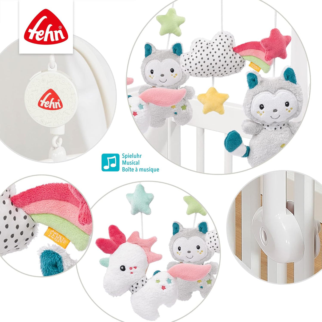 Fehn Musik Mobile Aiko & Yuki - Baby Einschlafhilfe Musikspielzeug mit süssen Tieren - Babymobile Sp