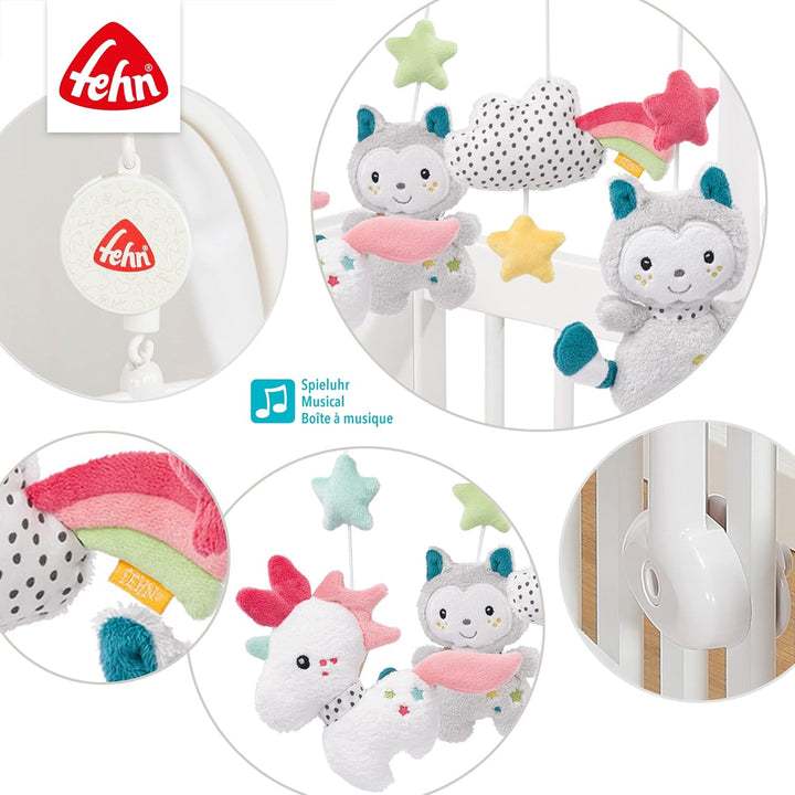 Fehn Musik Mobile Aiko & Yuki - Baby Einschlafhilfe Musikspielzeug mit süssen Tieren - Babymobile Sp