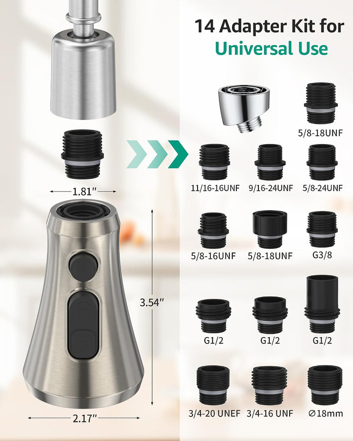 Mbillion ABS-Küchenarmaturkopf, Universal-Sprühdüse mit 3 Funktionen, mit 9 Adaptern, mattschwarz, a