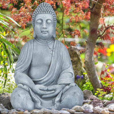 Relaxdays XL Buddha Figur sitzend, 50 cm hoch, Feng Shui, Outdoor, Garten Dekofigur, grosse Zen Budd