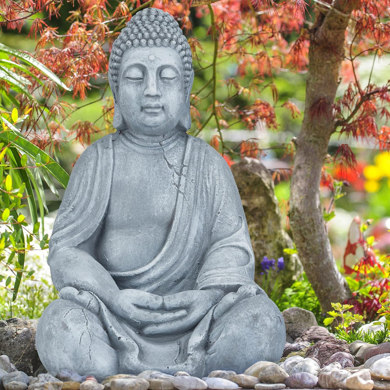 Relaxdays XL Buddha Figur sitzend, 50 cm hoch, Feng Shui, Outdoor, Garten Dekofigur, grosse Zen Budd